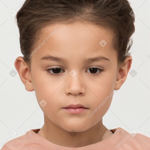 Neutral white child female with short  brown hair and brown eyes