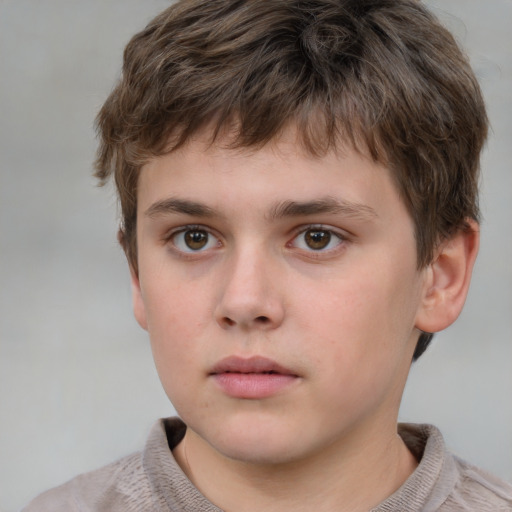 Neutral white child male with short  brown hair and grey eyes