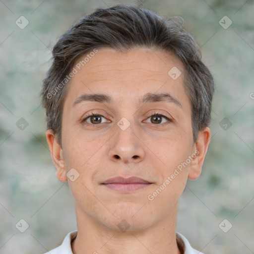 Neutral white adult male with short  brown hair and brown eyes