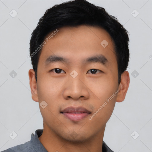 Neutral asian young-adult male with short  black hair and brown eyes