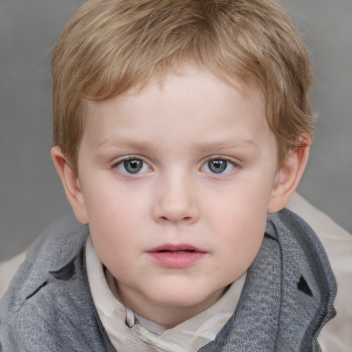 Neutral white child male with short  brown hair and grey eyes