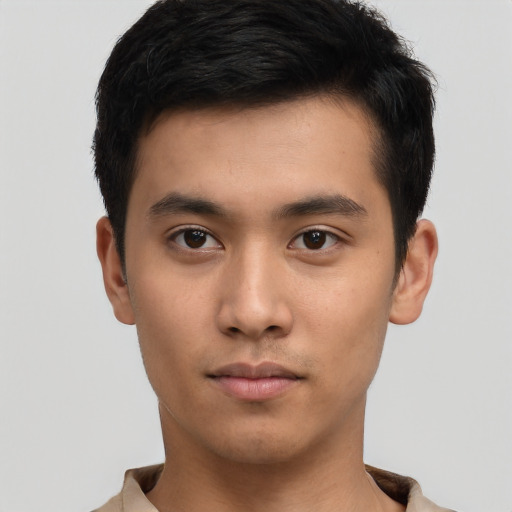 Neutral asian young-adult male with short  black hair and brown eyes