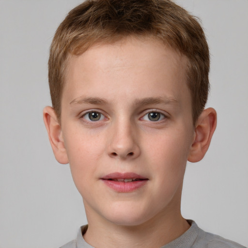 Neutral white child male with short  brown hair and grey eyes