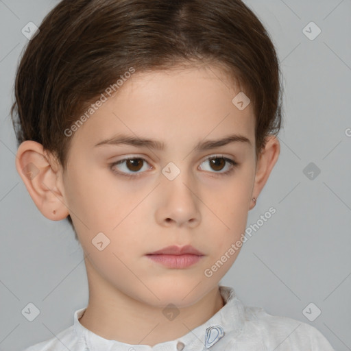 Neutral white child female with short  brown hair and brown eyes