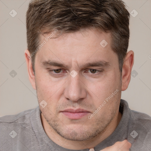 Neutral white adult male with short  brown hair and brown eyes