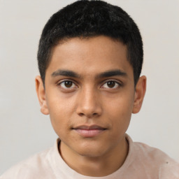 Neutral latino young-adult male with short  brown hair and brown eyes