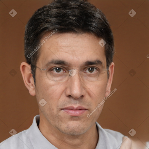 Neutral white adult male with short  brown hair and brown eyes