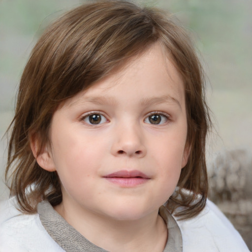 Neutral white child female with medium  brown hair and brown eyes