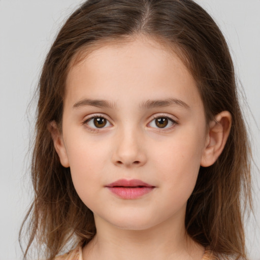 Neutral white child female with long  brown hair and brown eyes