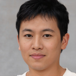 Neutral asian young-adult male with short  black hair and brown eyes