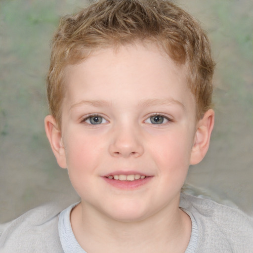 Joyful white child female with short  brown hair and brown eyes