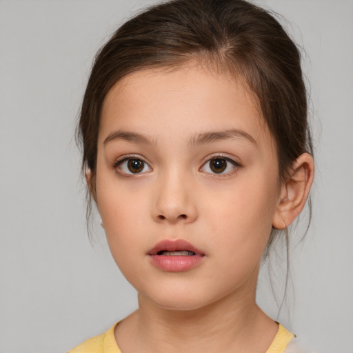 Neutral white child female with medium  brown hair and brown eyes