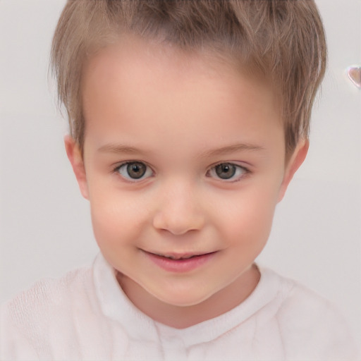 Joyful white child female with short  brown hair and brown eyes