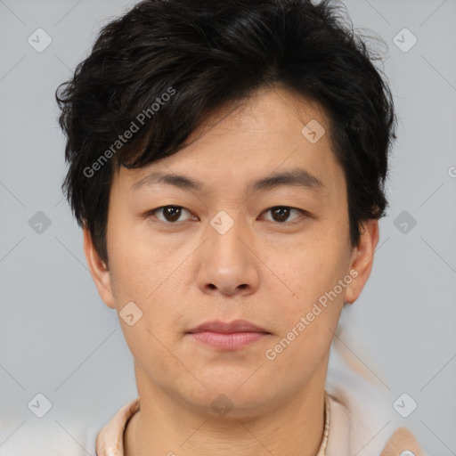 Neutral asian young-adult male with short  brown hair and brown eyes