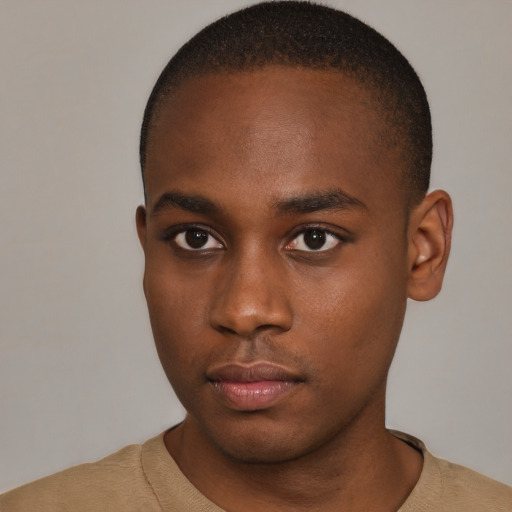 Neutral black young-adult male with short  brown hair and brown eyes