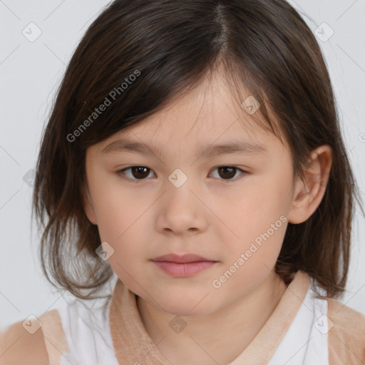 Neutral white child female with medium  brown hair and brown eyes