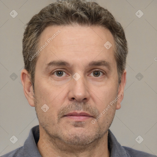 Neutral white adult male with short  brown hair and brown eyes