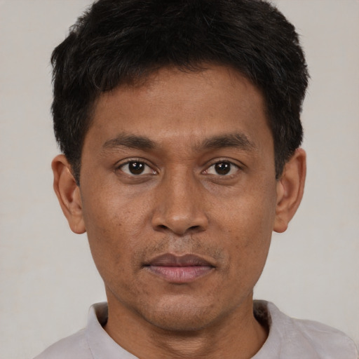 Neutral asian young-adult male with short  black hair and brown eyes