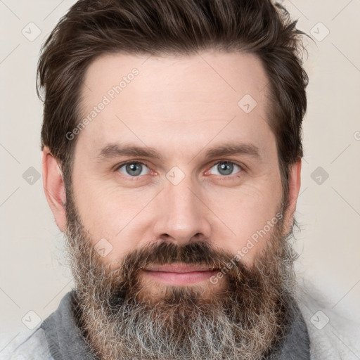 Neutral white adult male with short  brown hair and brown eyes