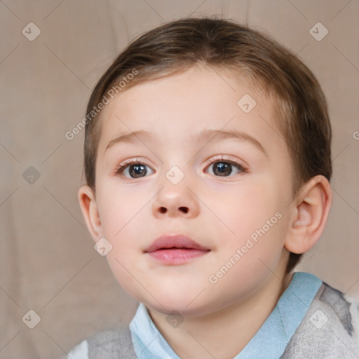 Neutral white child female with medium  brown hair and blue eyes