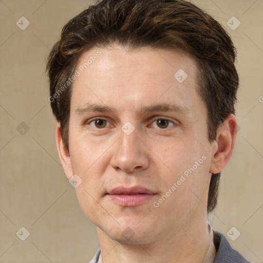 Neutral white adult male with short  brown hair and brown eyes