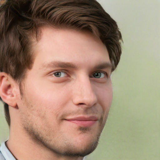 Neutral white young-adult male with short  brown hair and grey eyes