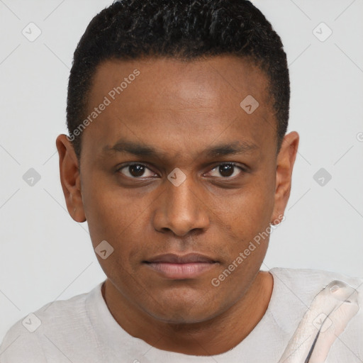 Neutral black young-adult male with short  brown hair and brown eyes