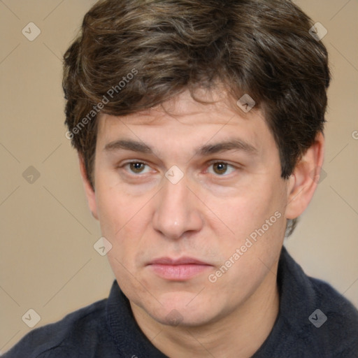 Neutral white adult male with short  brown hair and brown eyes