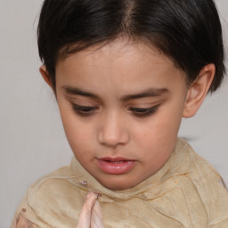 Neutral white child female with medium  brown hair and brown eyes