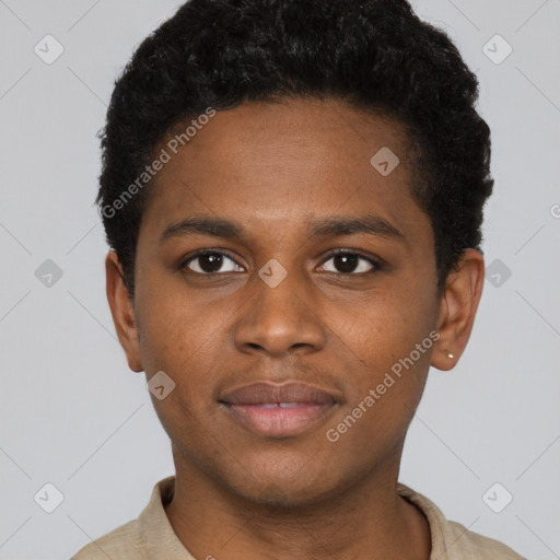 Neutral black young-adult male with short  brown hair and brown eyes