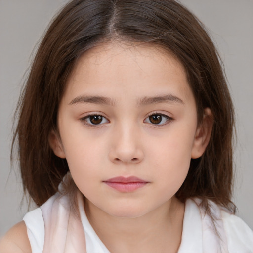 Neutral white child female with medium  brown hair and brown eyes