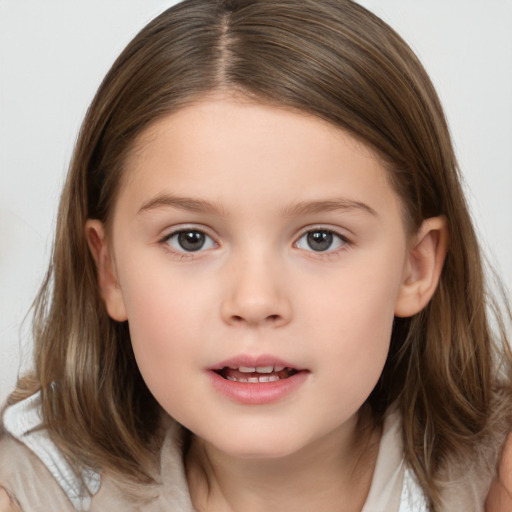 Neutral white child female with medium  brown hair and brown eyes