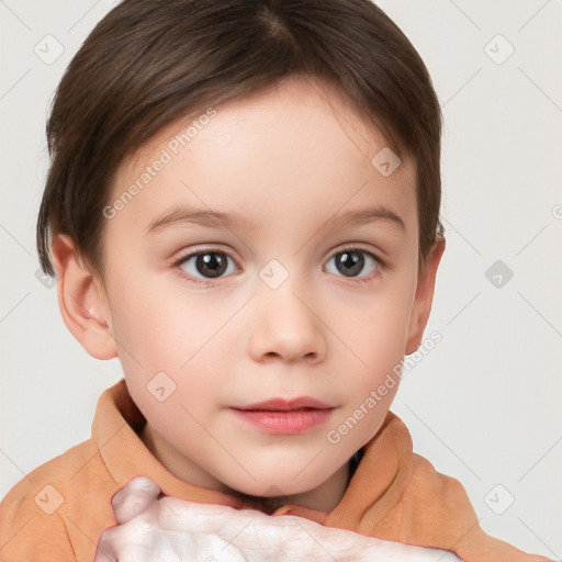 Neutral white child female with short  brown hair and brown eyes