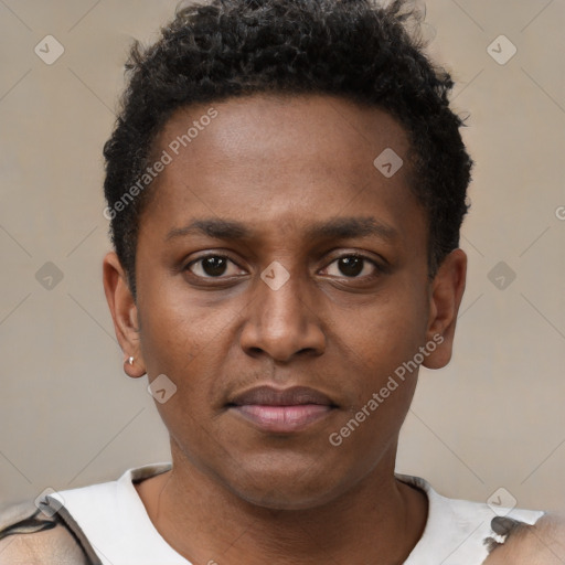 Neutral black young-adult male with short  brown hair and brown eyes