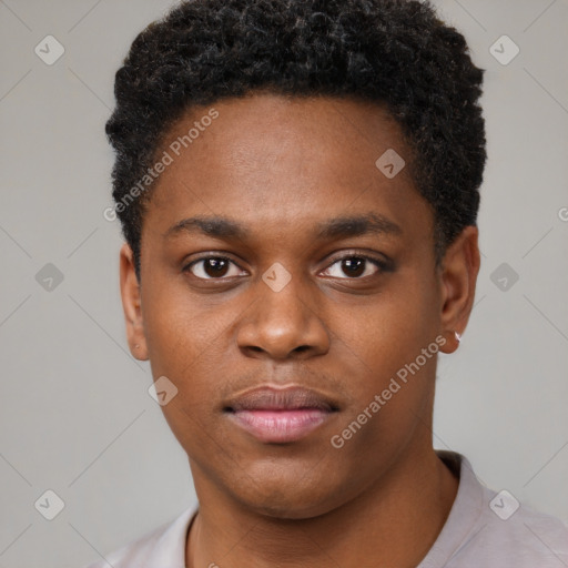 Neutral black young-adult male with short  brown hair and brown eyes