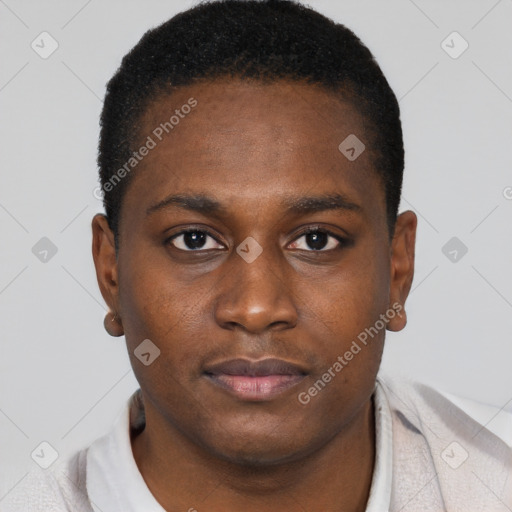 Neutral black young-adult male with short  brown hair and brown eyes