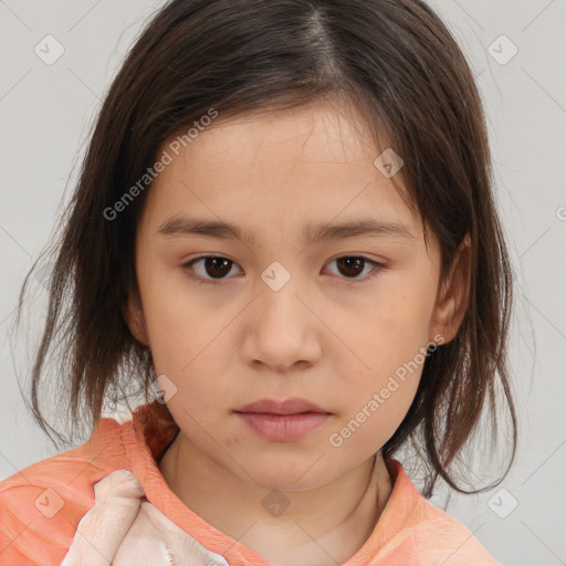 Neutral white child female with medium  brown hair and brown eyes