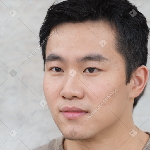 Neutral asian young-adult male with short  black hair and brown eyes