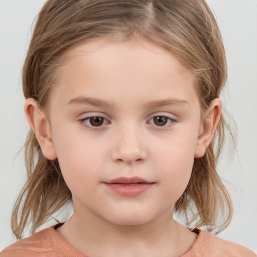 Neutral white child female with medium  brown hair and brown eyes