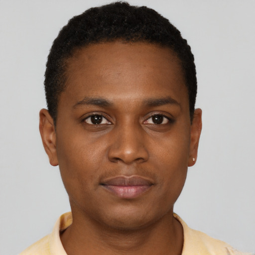 Neutral black young-adult male with short  brown hair and brown eyes
