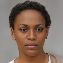 Neutral black young-adult female with short  brown hair and brown eyes