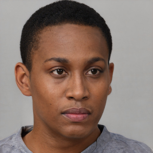 Neutral black young-adult female with short  brown hair and brown eyes
