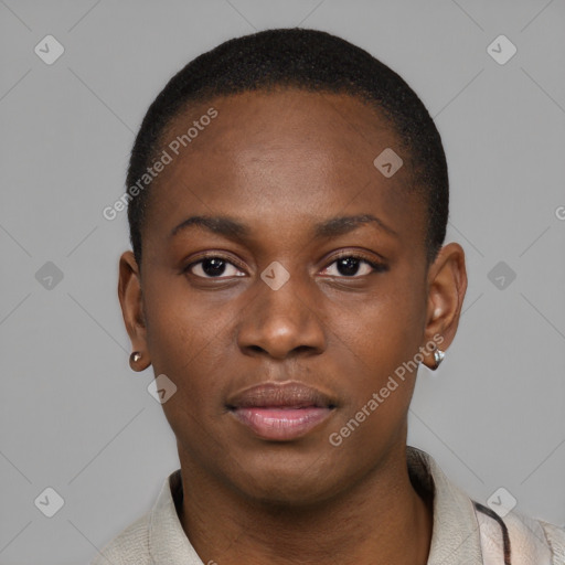 Neutral black young-adult male with short  brown hair and brown eyes