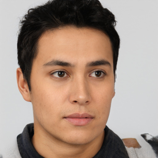 Neutral asian young-adult male with short  brown hair and brown eyes