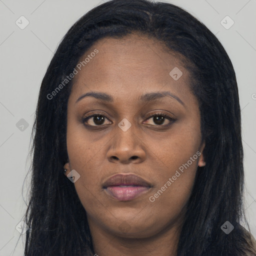 Neutral asian young-adult female with long  black hair and brown eyes
