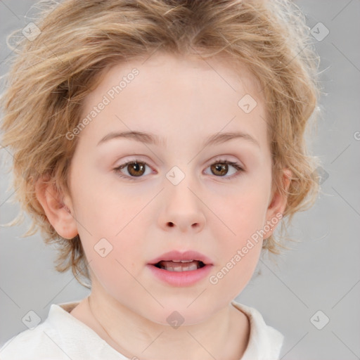 Neutral white child female with medium  brown hair and brown eyes