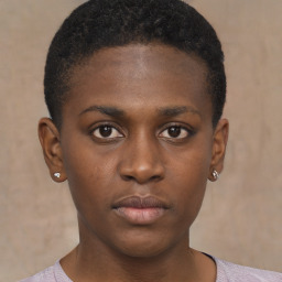 Neutral black young-adult female with short  brown hair and brown eyes