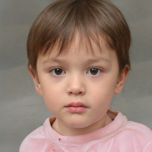 Neutral white child female with short  brown hair and brown eyes