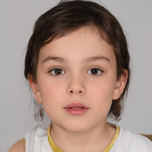 Neutral white child female with medium  brown hair and brown eyes