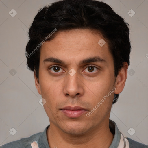 Neutral white adult male with short  brown hair and brown eyes